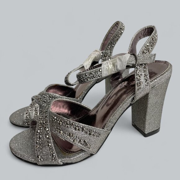 Valenti Franco Women's 7 Strappy Sandal Pewter Glitter Beaded High Heel Shoes - Picture 7 of 13